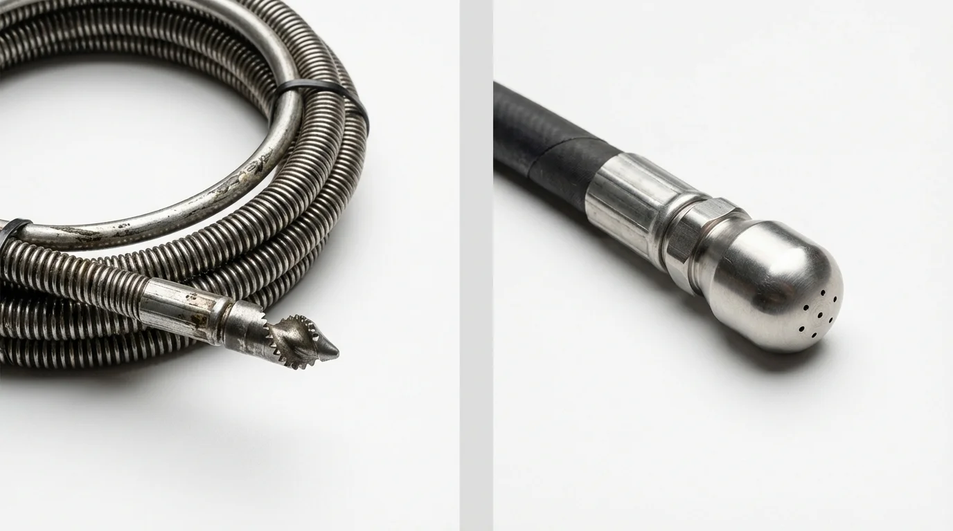 Drain snake cable and hydro jetting nozzle used for drain cleaning in Albany, WI