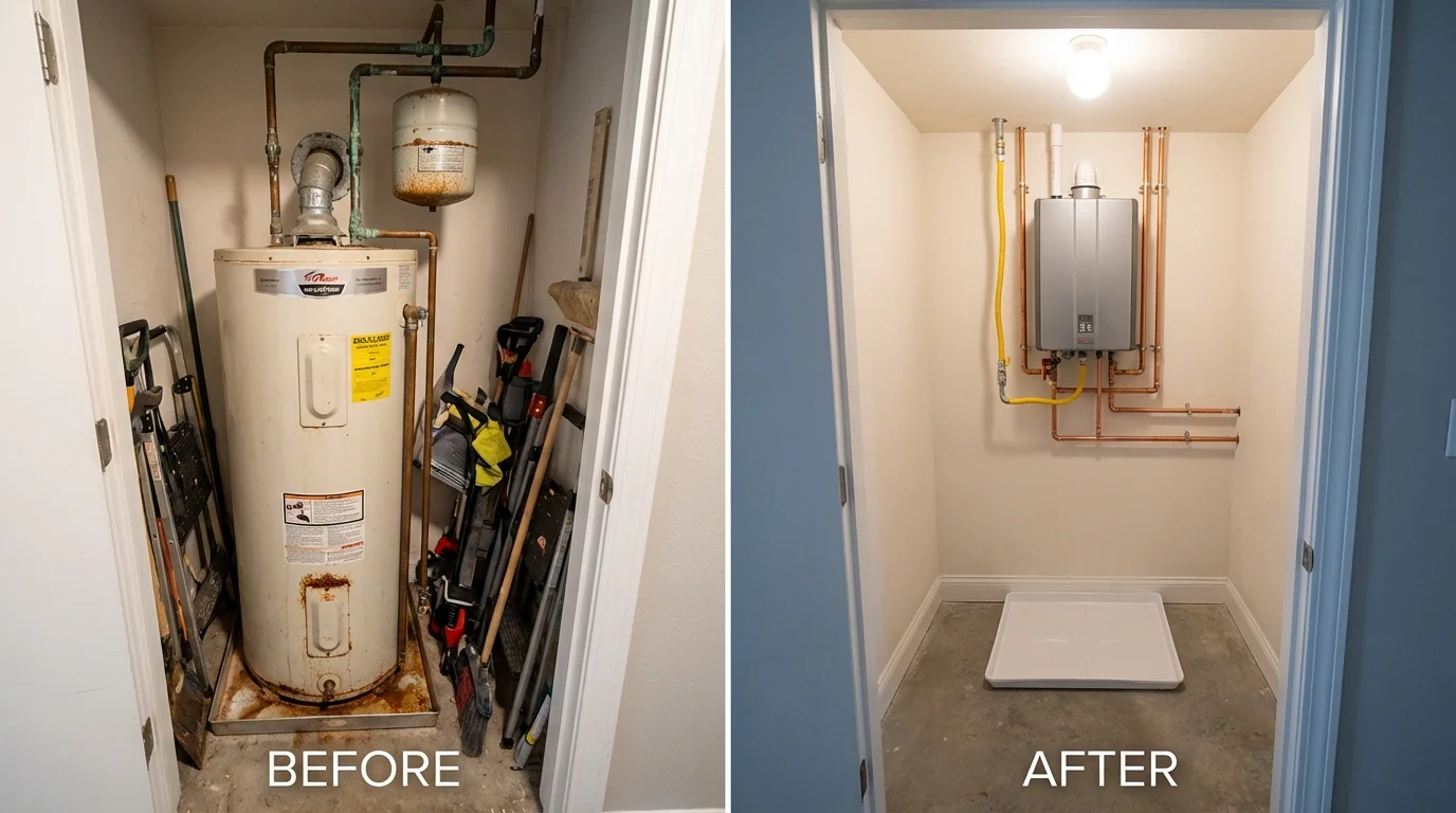 Tank water heater versus wall-mounted tankless unit comparison for Albany, WI homeowners
